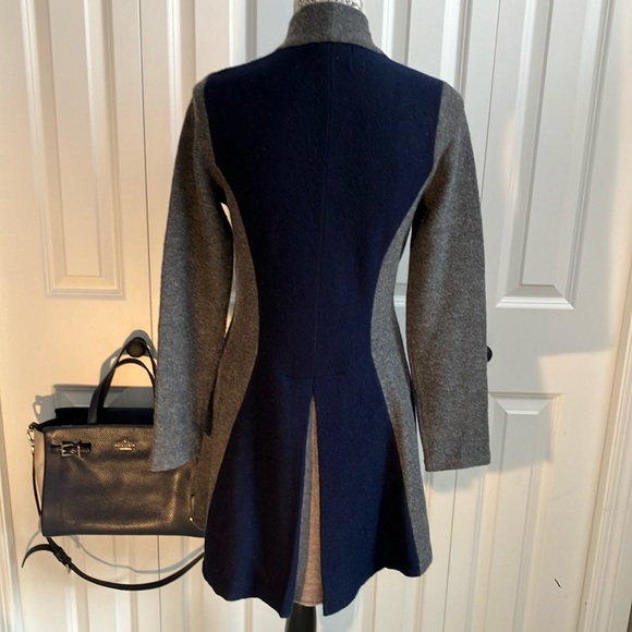 Anthropologie Small  Rosie Neira gray & navy wool sweater w/tie to front/back - Picture 6 of 16